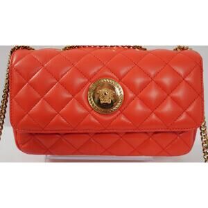 Versace Coral Quilted Lamb + Lamb Leather Medusa Small Shoulder Bag NWT